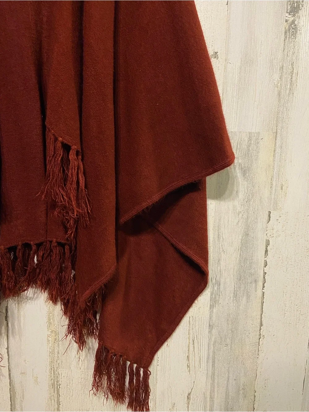 Look By M New York Burgundy Fringe Hooded Shawl Poncho